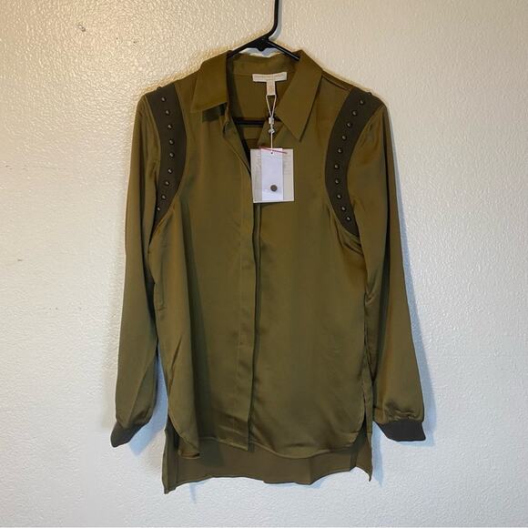 Adrienne Landau Green Embellished Satin Shirt Size 2 - Picture 1 of 13